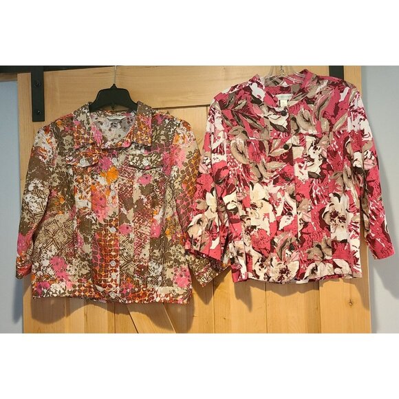 Christopher & Banks Jackets & Blazers - Lot of 2 Christopher Banks Sz M Button Up Jacket Blazer Pink Floral Lightweight